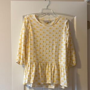 LOFT Ivory and Mustard Patterned Blouse